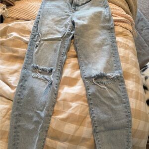 Stradivarius Light Blue Distressed mom slim Jeans